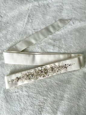 Elegant Cream Embellished Satin Wedding Sash Belt